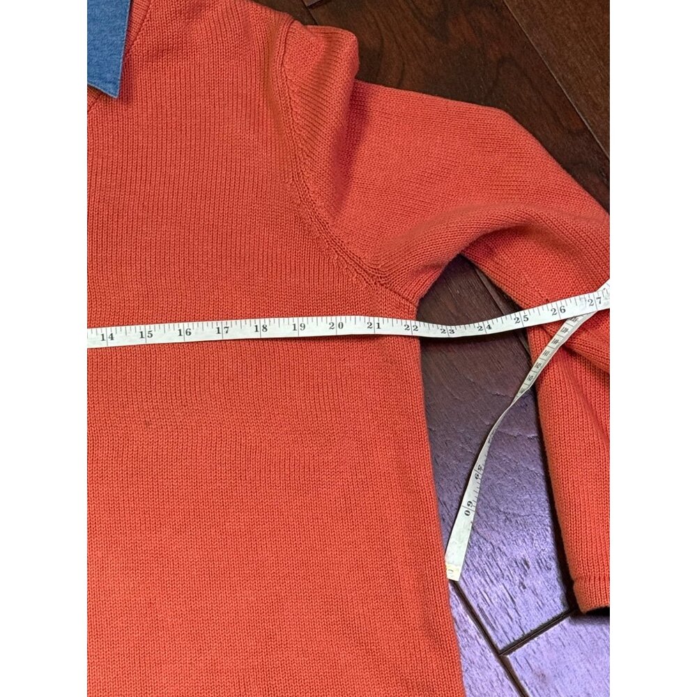Breckenridge Womens V-Neck Orange Cotton Sweater with Jean Material Collar Large - Picture 7 of 13